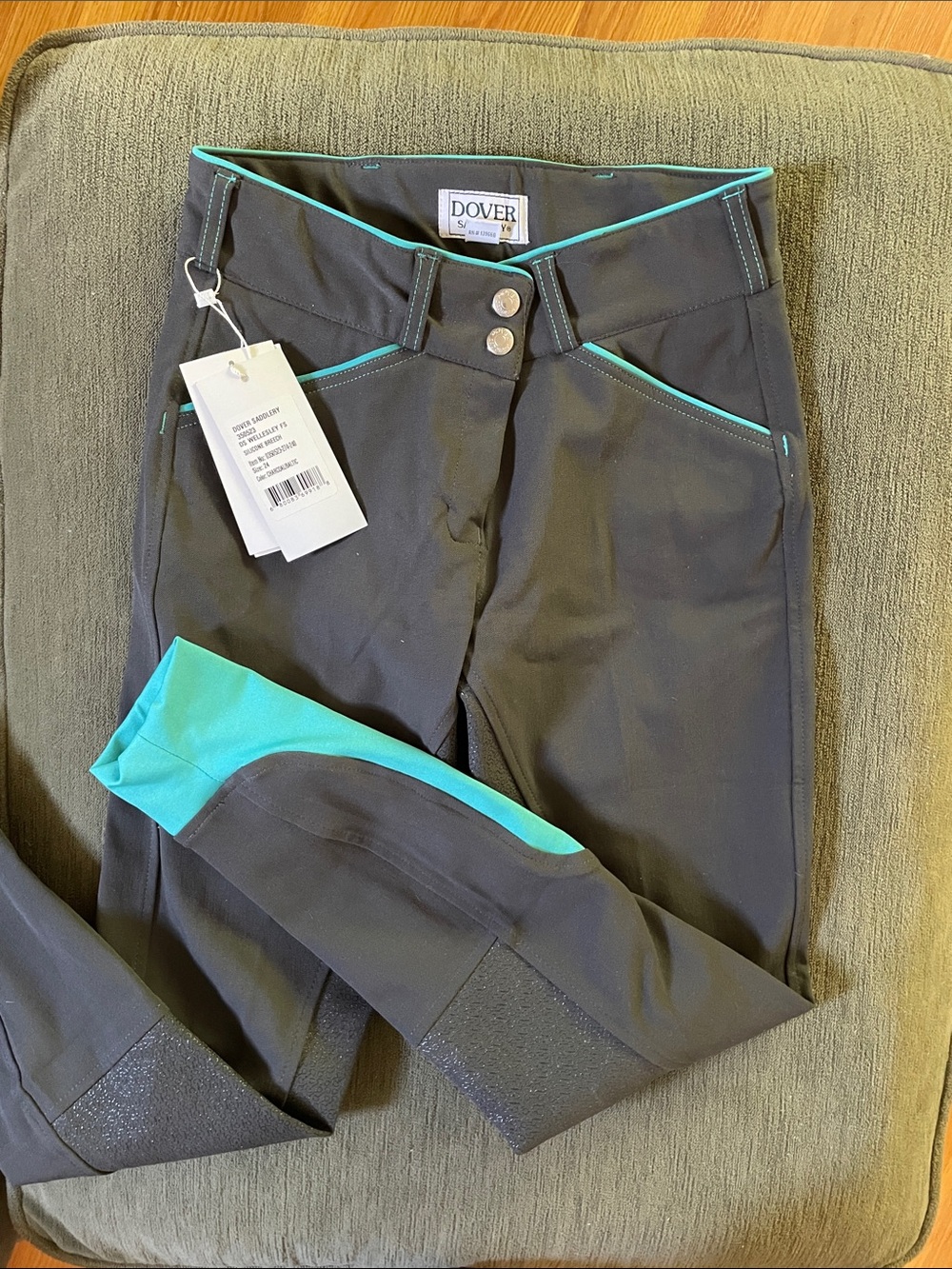Dover Saddlery Women's Black Riding Breeches with Teal Trim